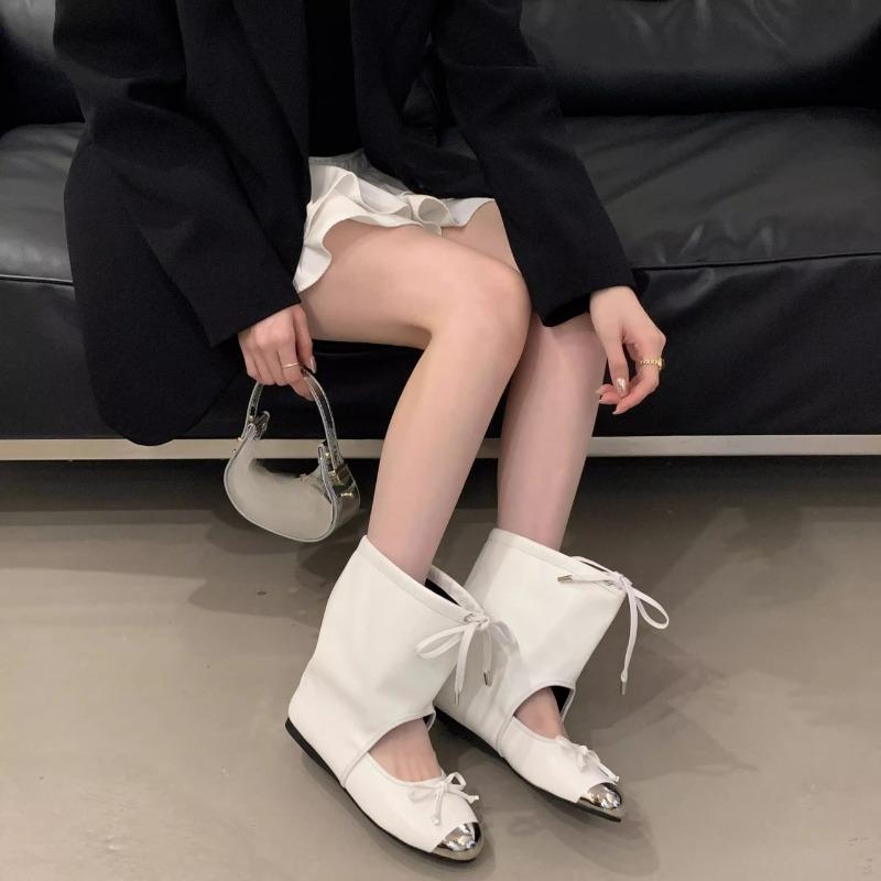 Modne Niszowe Design Okrągły Nosek Buty Mary Jane Damskie Sznurowane Kokardka Płaskie Baleriny Płaskie Letnie Klapki Buty