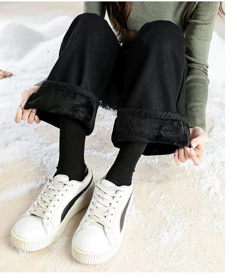 High-Waisted Wide-Leg Jeans with Velvet Lining for Women - Autumn/Winter Collection