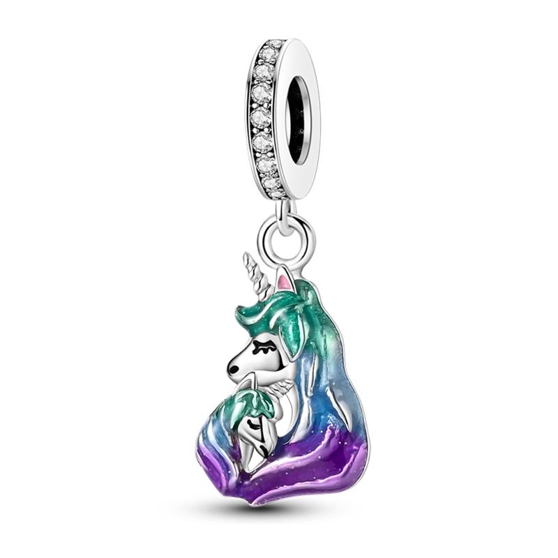 Sweet Romance 925 Silver Rainbow Unicorn Charms Beads Fit 3mm Bracelets DIY Jewelry Making Shining Dreamy