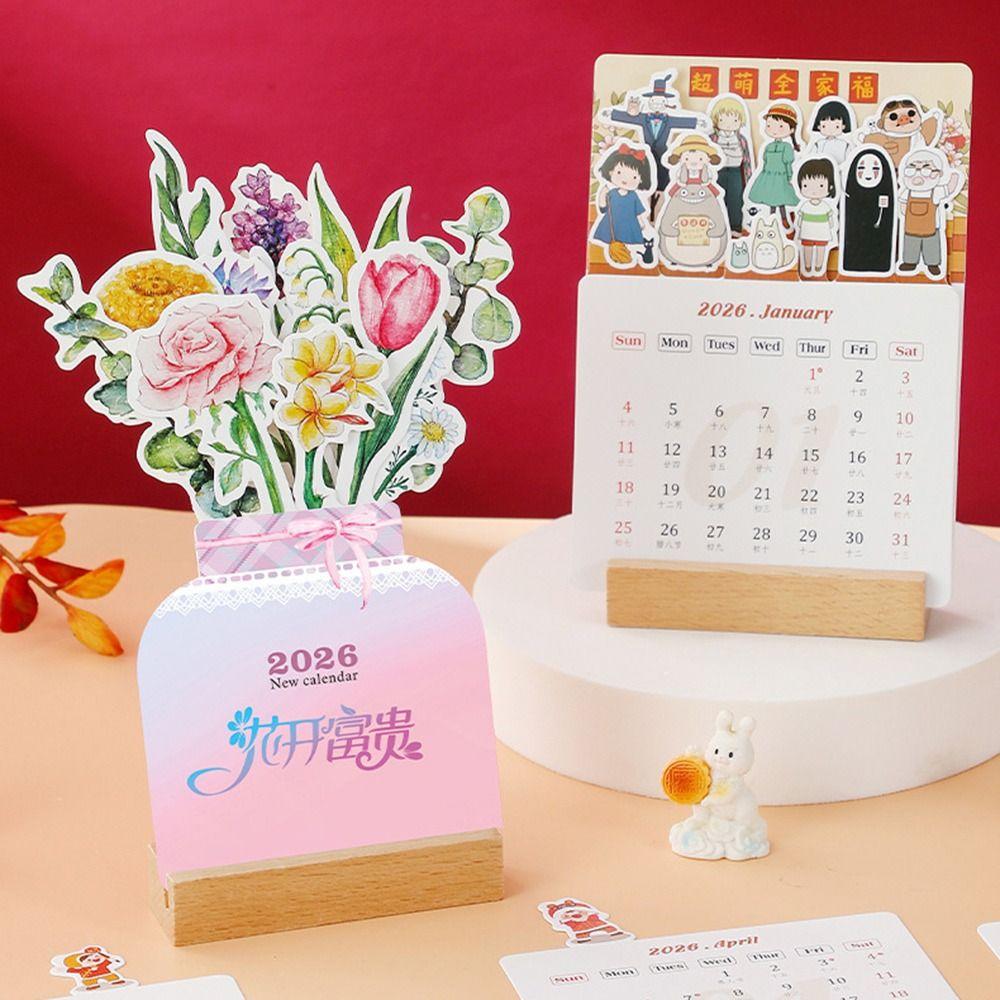 Detachable Base Bloomy Flowers Desk Calendar Vase Shaped Monthly Planner  for Table Desk Decor