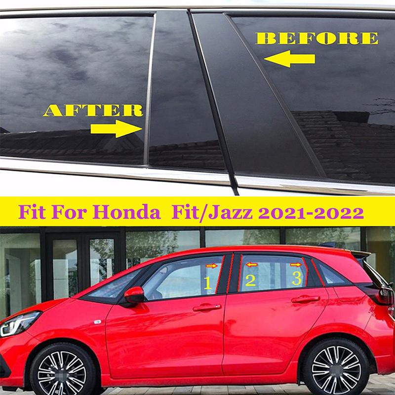6pcs/set Car Window Center Pillar Film Trim Cover B C Posts Sticker Column Car Accessorie For Honda Fit/Jazz 2021-2022 BC Column Decal Panel