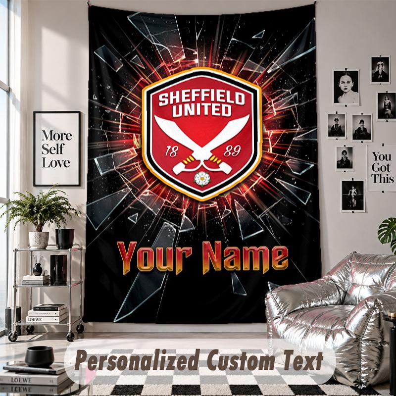 Wall Hanging Tapestry With Custom Name & Text, Sheffield United FC Decorative Tapestry For Bedroom