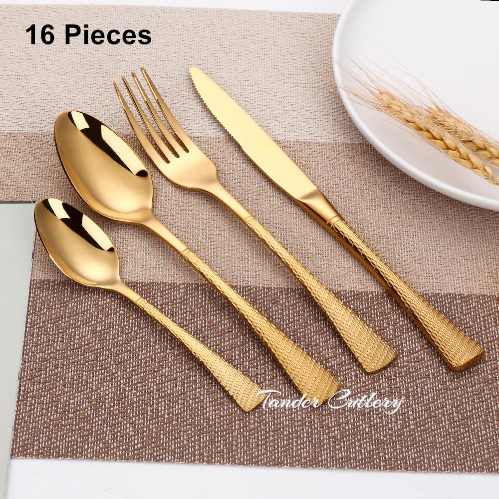 16/20/24/32 Pieces Gold Cutlery Set Stainless Steel Luxury Tableware Knife Fork Spoon Set Mirror Dinnerware Kitchen Utensils