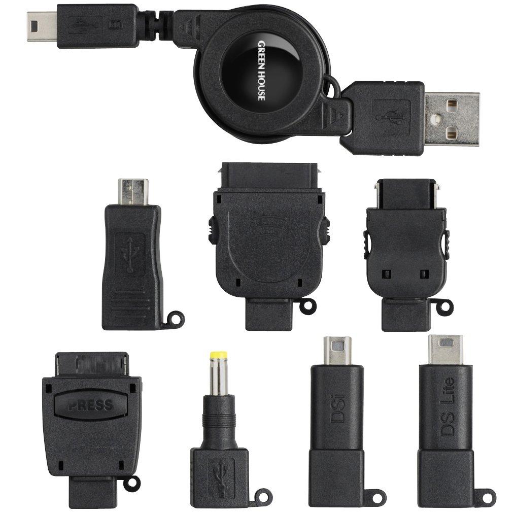 

GREEN HOUSE Mobile Phone USB Charging Black Connectors MiniB5 Cable, (7 + Type) GH-USB-8ADK чёрный