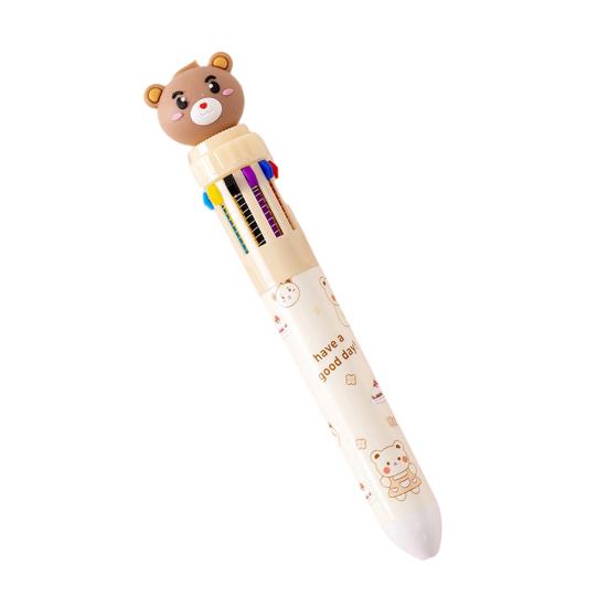 10-In-1 Retractable Ballpoint Pen Cartoon Bear Colored Pen 0.5MM Fine Point Smooth Writing Colorful Ball Pen Students School Office Supplies