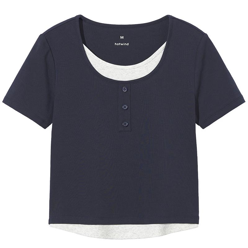 

Hotwind Women s Decorative Buckle Faux Two-Piece T-shirt XL