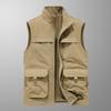 Men's Double-sided Vest Workwear Large Pocket Zipper Sleeveless Cardigan Vest Stand Collar Top