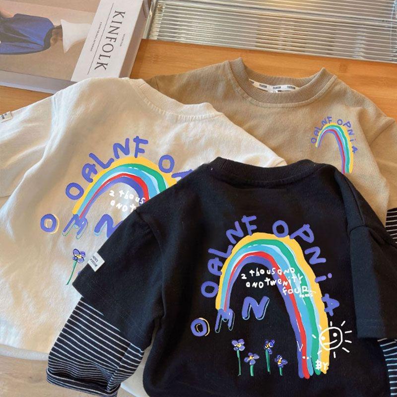 

Хлопковая футболка с длинным рукавом в корейском стиле для мальчиков - Модный дизайн из двух частей для весны/осени 120cm