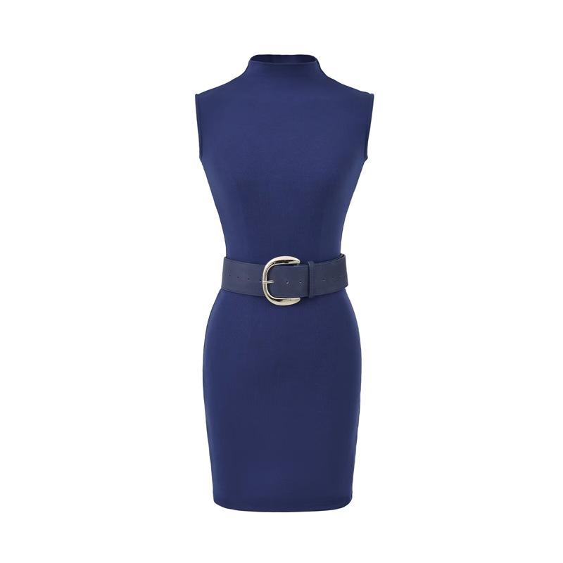 Women s Slimming Retro High-Neck Sleeveless Bodycon Dress Small моря/глубокий