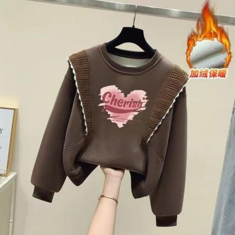 Children's Casual Graffiti Love Hoodie Autumn and Winter Girls' Ruffled Long-sleeved Coat