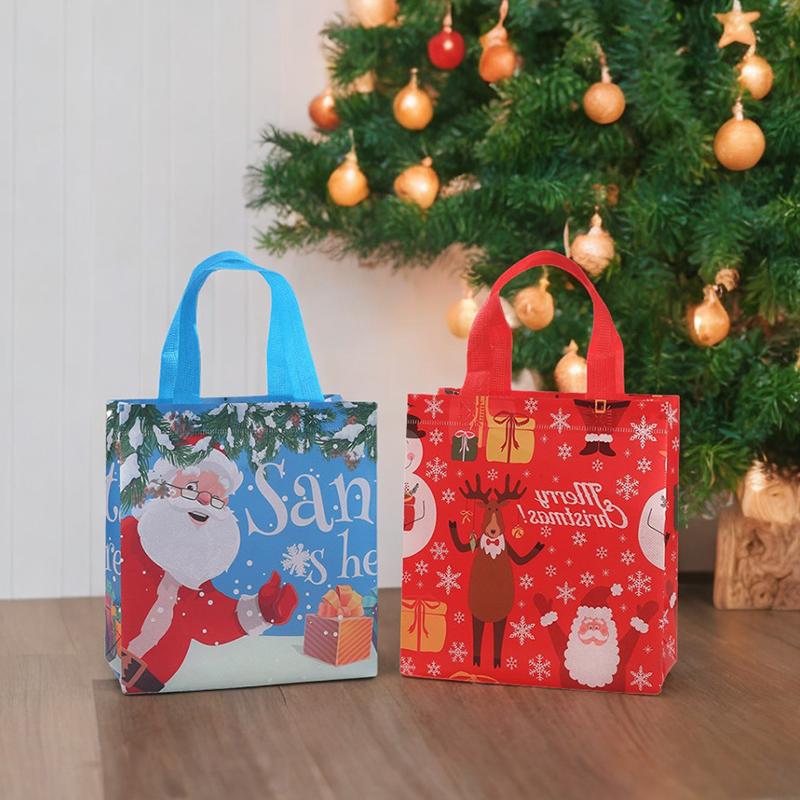 Christmas Gift Bags 4PCS Mixed Styles Non-wove Christmas Gift Packaging Tote Bags Santa Snowman Decoration Party Accessories ZYF