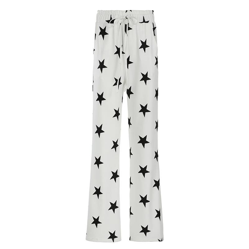 Women's Pant  Casual Micro Knit Fashion Loose Star Printed High Waisted Wide Leg Trousers