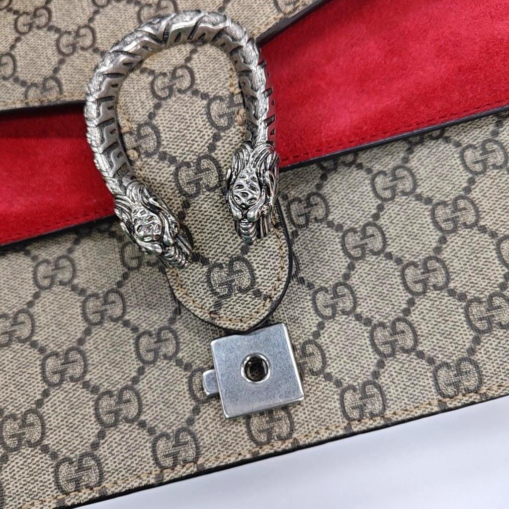 [Pre-Owned] Dionysus Chain Tiger Head Buckle Logo Canvas And Leather Shoulder Bag Small - Very Good #LVB8BZ