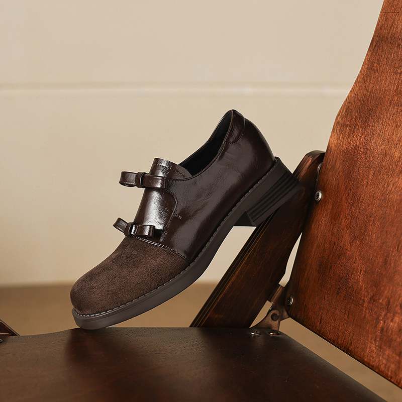 Krazing Pot Flock Round Toe Thick Med Heels Spring Summer Shoes Big Size 43 Size 33 Women Slip on Butterfly-knot Platform Pumps