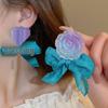 Silver Needle Butterfly Heart Earrings with Blue Gradient Drip - Elegant Autumn/Winter Studs