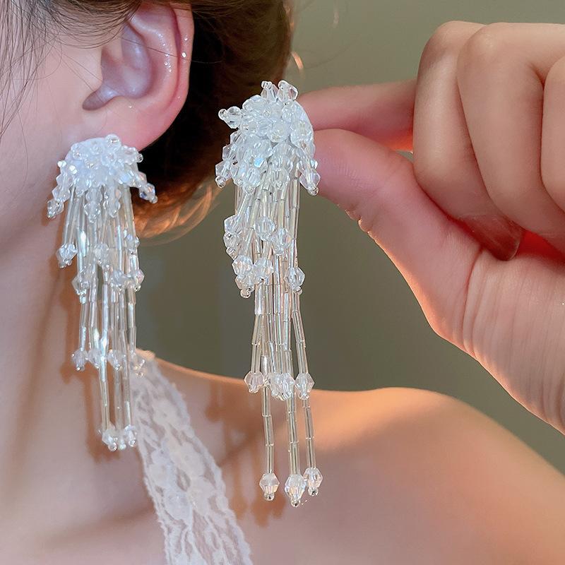 Silver Needle Super Fairy Elegant Bow Flower Stud Earrings French Light Luxury Earrings Literary Style Sweet Versatile Earrings