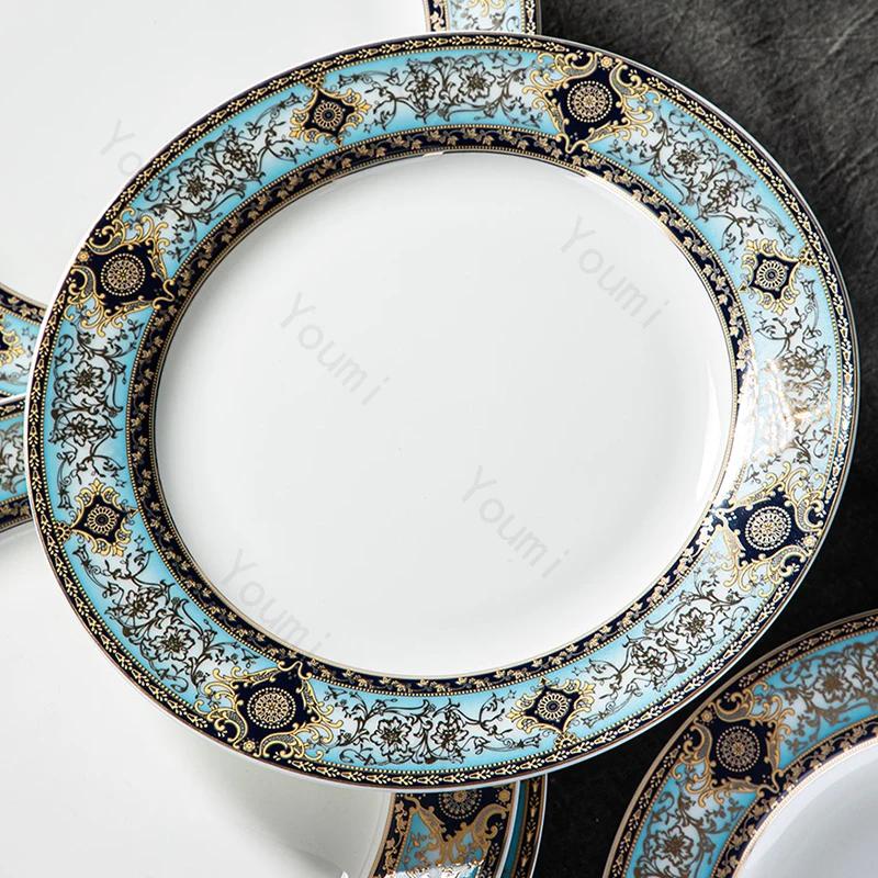 Light Luxury Circular Ceramic Plate High End Restaurant Steak Flat Plates Delicious Dishes Plate  Exquisite Household Tableware