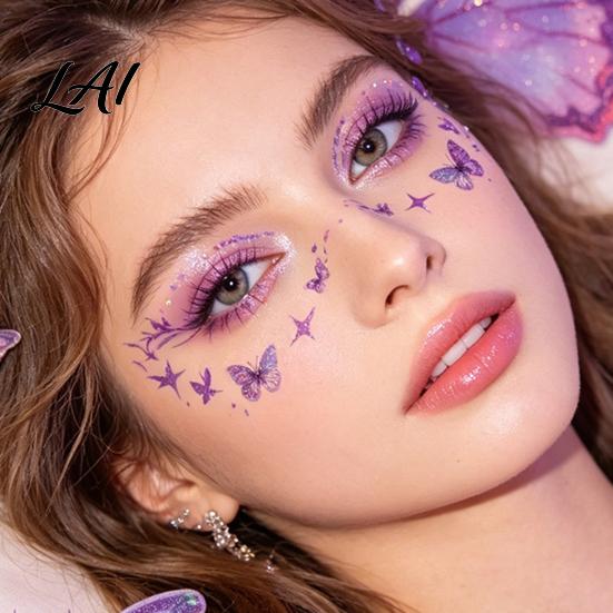 Eye Tail Stickers 5 Sheets Glitter Butterfly Stickers Temporary Face Tattoos for Kids Party Kids Cartoon Decals Festival Makeup Decor Easy Makeup