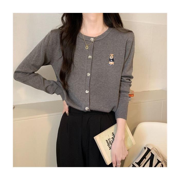2025 Spring & Autumn Little Bear Knit Cardigan: Women's Long Sleeve Lazy Style Sweater