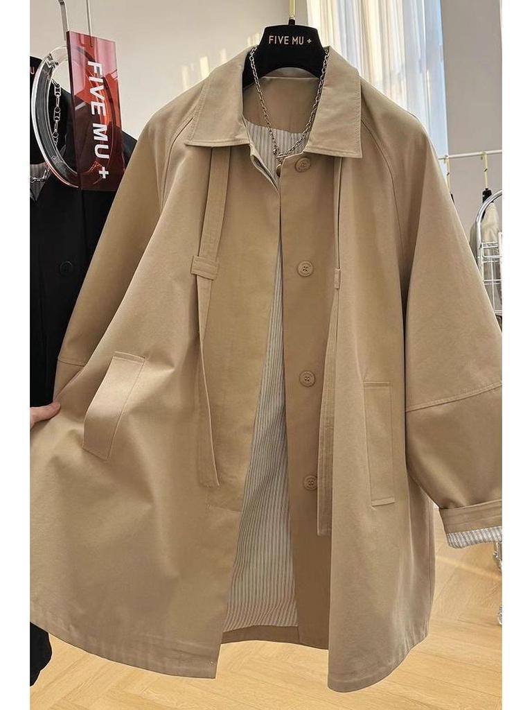 2025 High-End Ležérní Dámský Středně Dlouhý Trenčkot - Jaro/Podzim Tenká Pracovní Bunda Trend