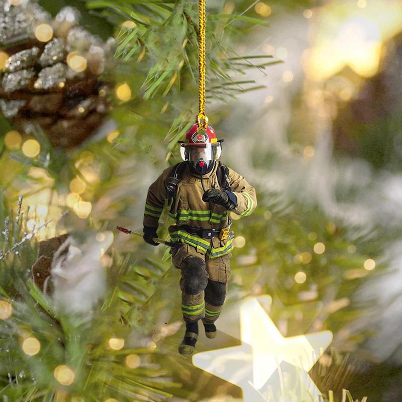 Kreativer Feuerwehrmann Mantel Auto Anhänger Weihnachtsbaum Dekoration Holz Feuerwehrmann Uniform Hängende Verzierung Für Auto Haus Weihnachten Souvenir Geschenk