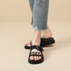 Leather thick-soled cool slippers for women to wear summer fashion beach flat heel one-word large size women's shoes-4