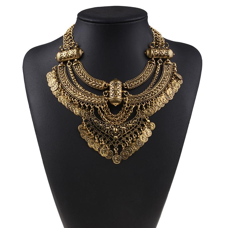 Accessories: Multi-Layered Vintage Exaggerated Coin Necklace, Accessories: Long Clavicle Chain