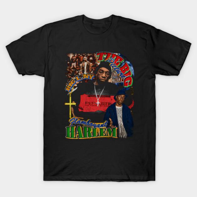 Asian Size Men Black Print T-shirt Big L Hamboyant Harlem No-Cut Print Cotton Tshirt