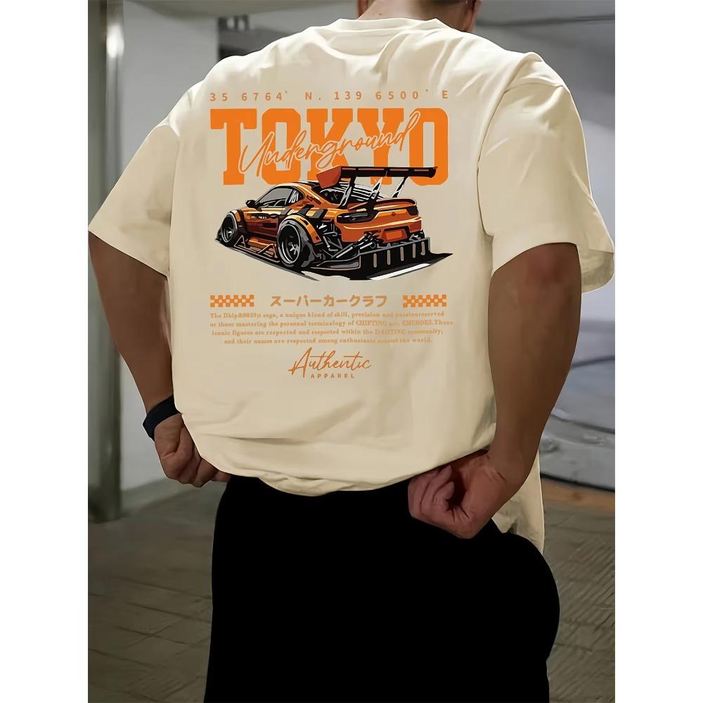 Pánské letní 100% bavlna módní ležérní volné nadměrné velikosti japonské Tokio vzor potisk kulatý výstřih krátký rukáv tričko top