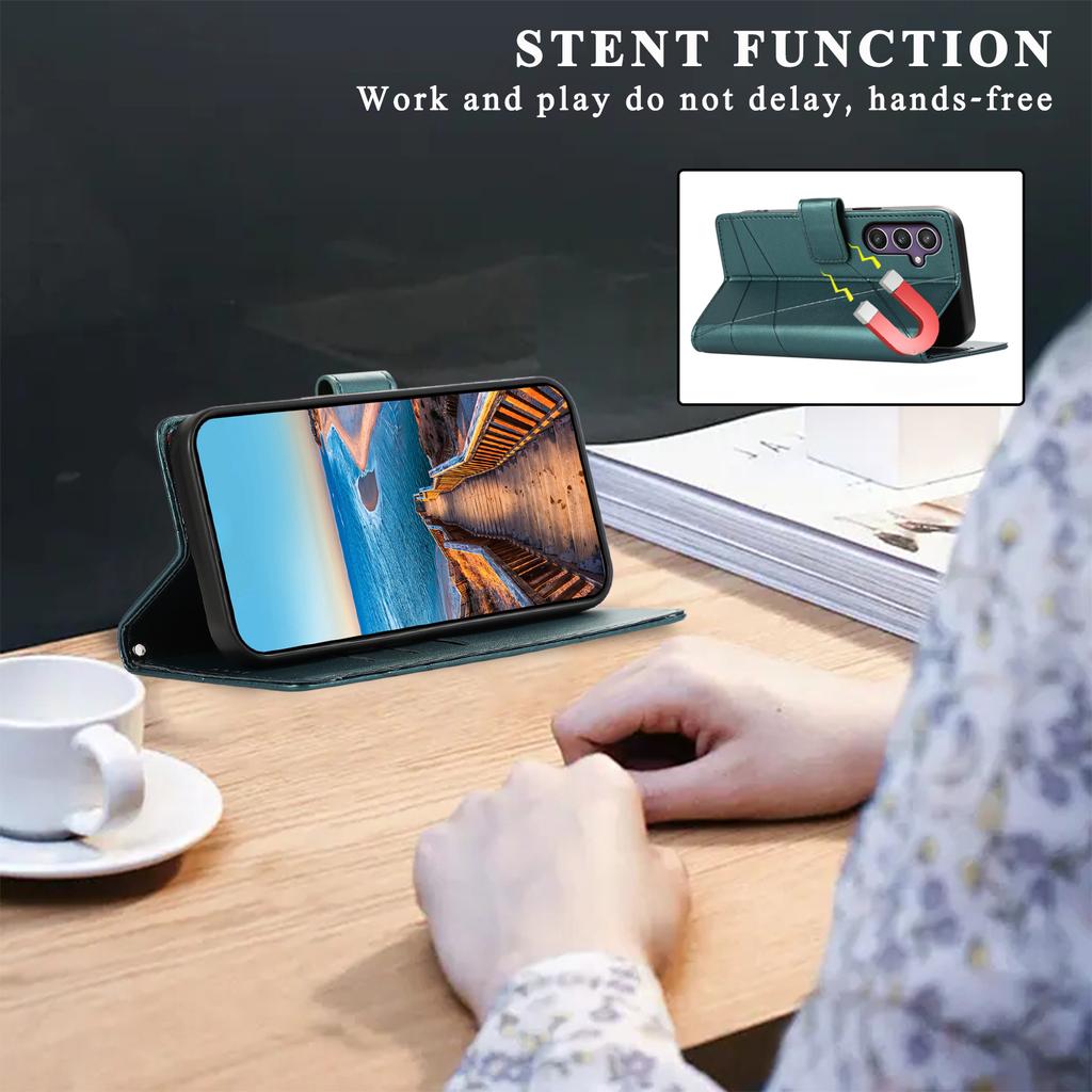 DF-06 For Samsung Galaxy S25+ Phone Case Line Imprint Leather Wallet Cover