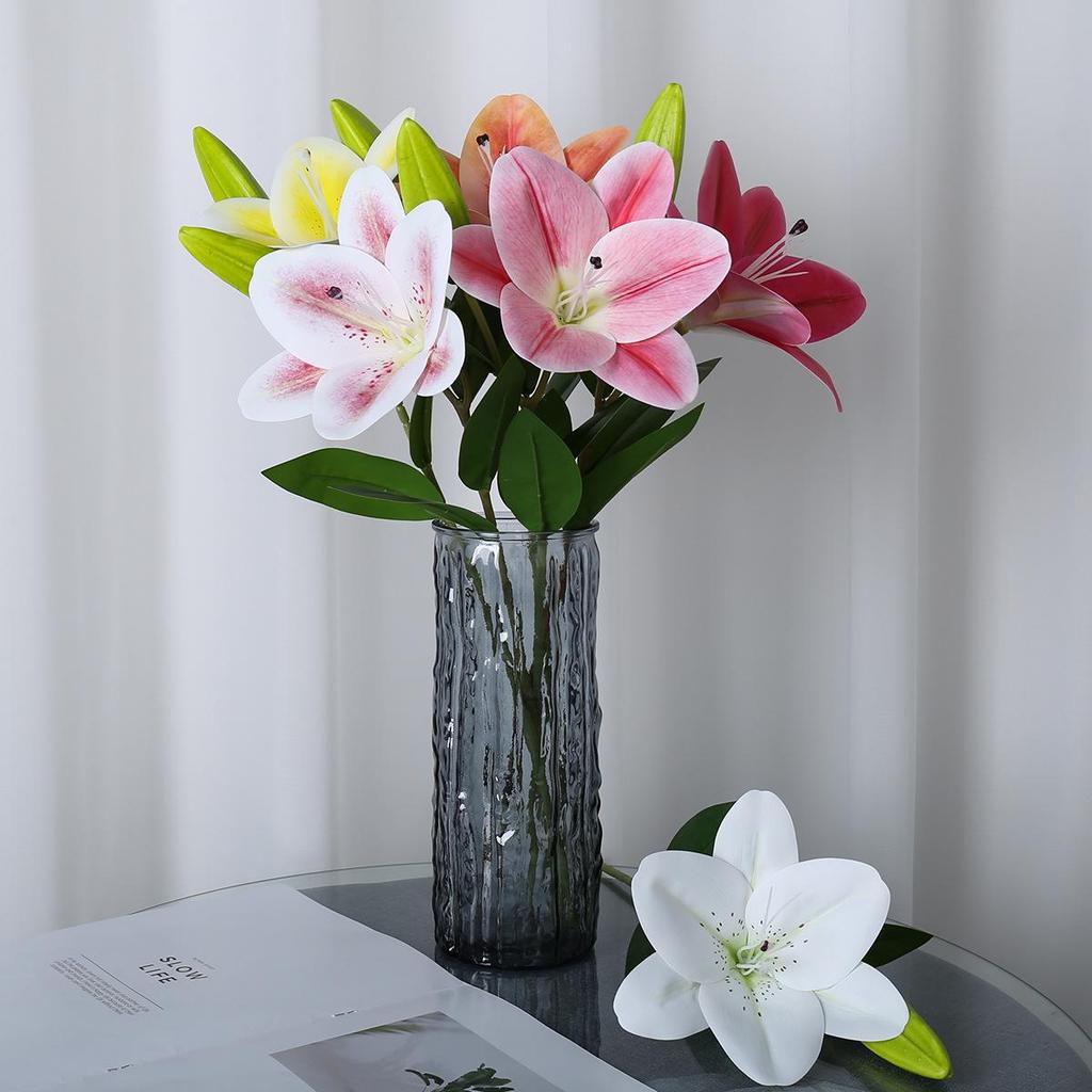 Water Washable Long Stem Lily Faux Flower Arrangement for Tabletop and Wedding Decoration