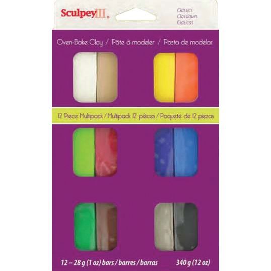 Polymer Clay - Sculpey - Assorted 12 Colors - Oven Bakeable - Non Toxic - Flexible
