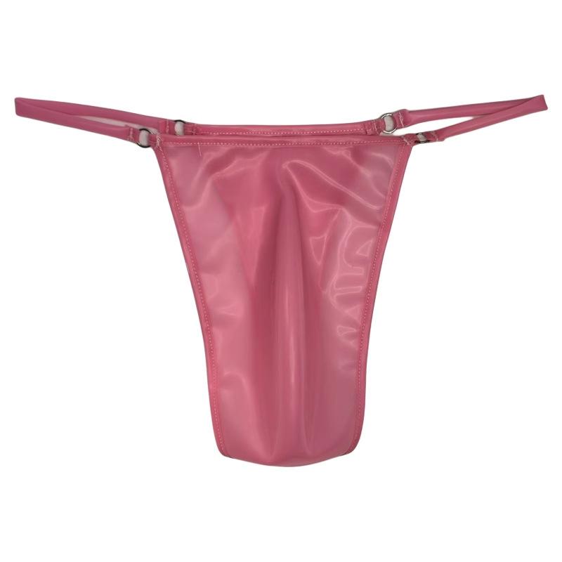 Men T-Back Briefs Sexy Underwear Latex G-String Micro Thongs See-Through Low Waist Safety Panties Smooth Underpants Penis Bulge