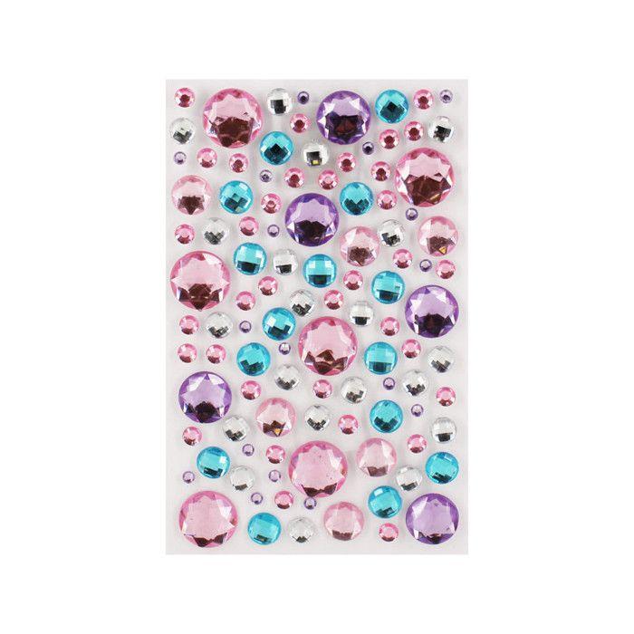 Stickers - Strass adhésifs - Rond - Couleur pastel - 109 unités
