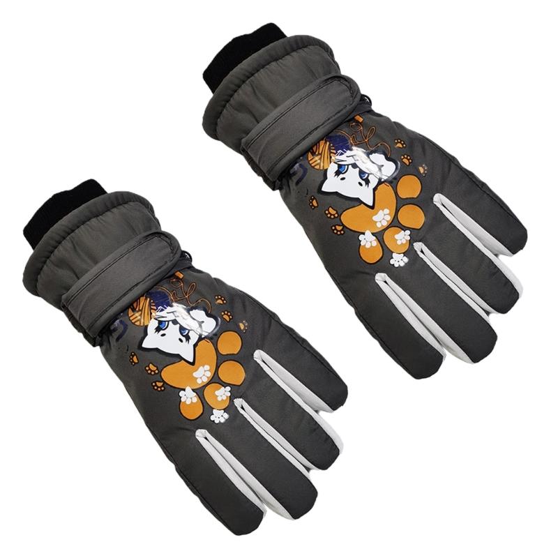 Gants de Ski pour Enfants Hiver Imperméables Motif Dessin Animé Mignon Gants de Neige Chauds pour Garçons Filles Enfants 5-10 Ans