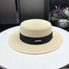 European French Celebrity Small Along Flat Top Straw Top Hat Women's Summer Travel Shade Sun Protection British Versatile Small Basin Hat