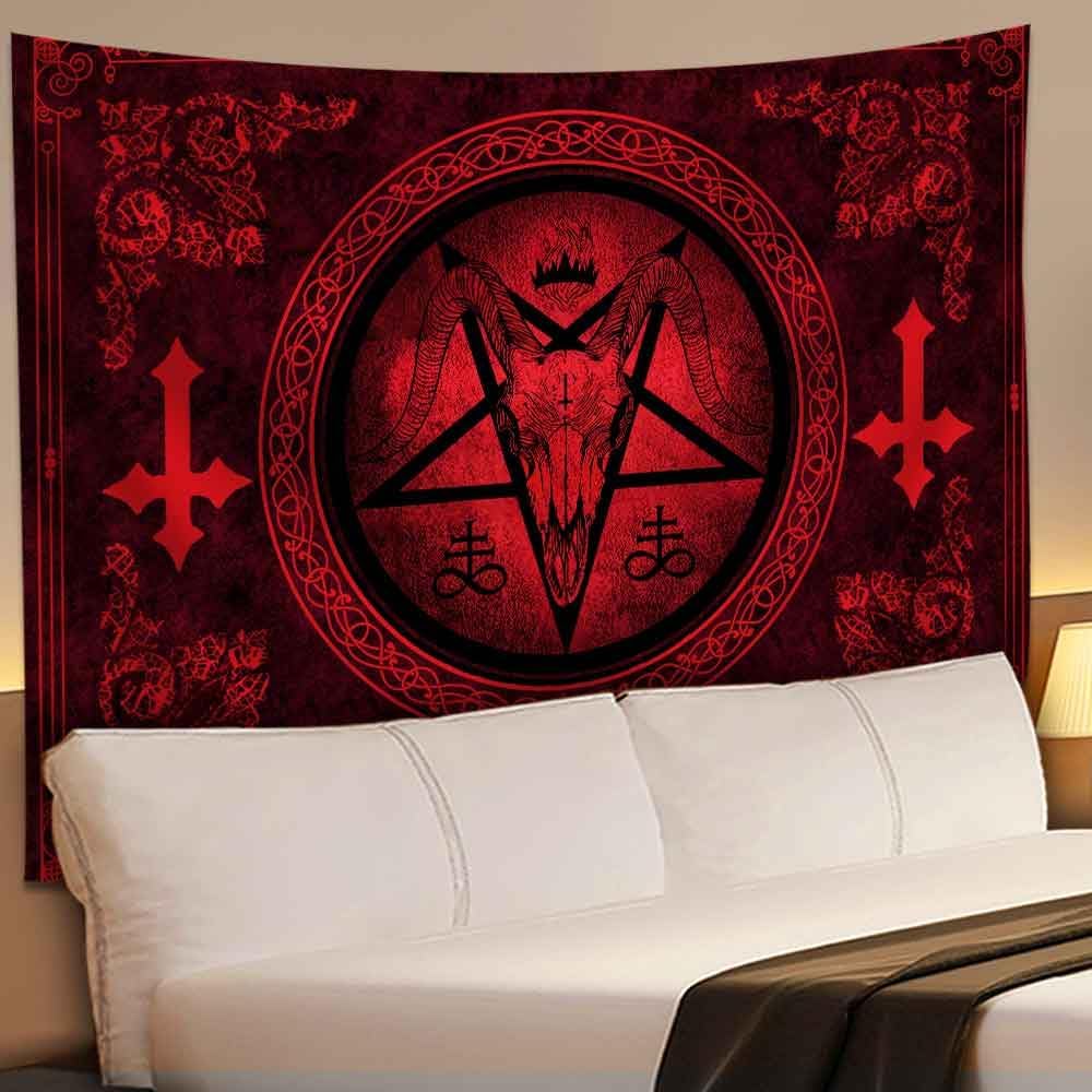 SHRAPHY Goat Head Pentagram Tapestry 80x60 Gothic Devil Demon Satanic Mysterious Hippie Wall Hanging for Living Room GTXTUH384