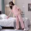 2024 Women's Summer Pajama Set: Pure Cotton, Short Sleeve, Long Pants - Lightweight and Casual for Indoors or Outdoors