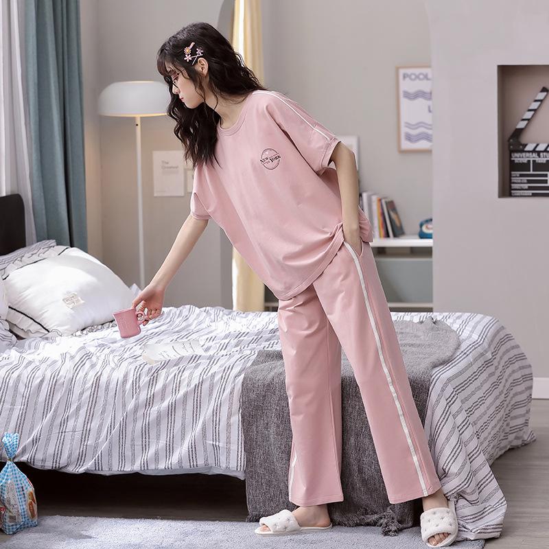 2024 Women's Summer Pajama Set: Pure Cotton, Short Sleeve, Long Pants - Lightweight and Casual for Indoors or Outdoors
