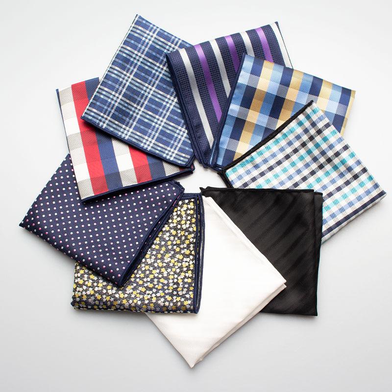 Plaid Stripe Solid Color Polka Dot Small Square Scarf Men'S Suit Pocket Scarf Yarn-Dyed Polyester Silk Scarf Handkerchief Scarf
