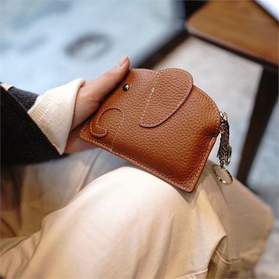 Sac à monnaie en cuir PU motif éléphant pour femme, porte-monnaie avec porte-clés, sacs de rangement multifonctions à fermeture éclair, étui à clés