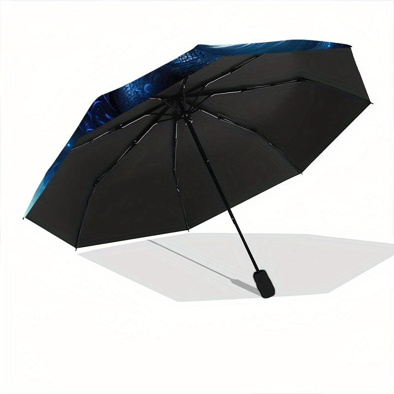 1pc Blue Dragon Fantasy Artwork Pattern Beautiful Looking Automatic Folding Umbrella, 3 Folding, 8 Iron Frame Design, Durable and Suitable for Tr