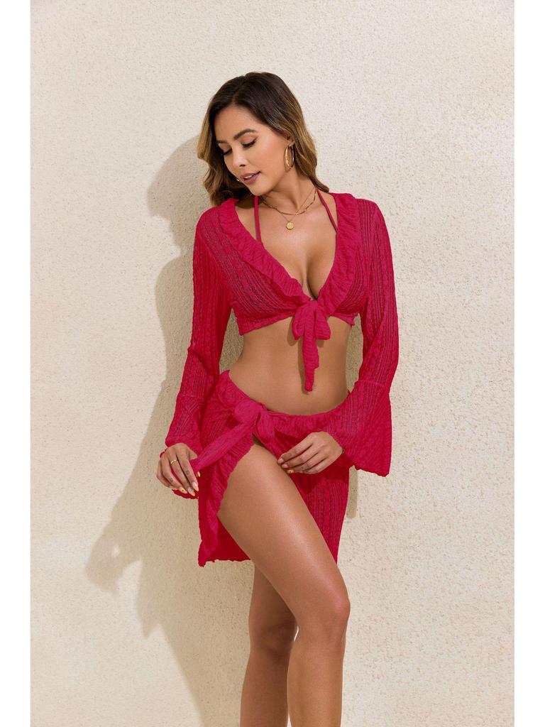 2025 Sun Protection Long Sleeve Beach Dress & Sexy Two-Piece Bikini Set
