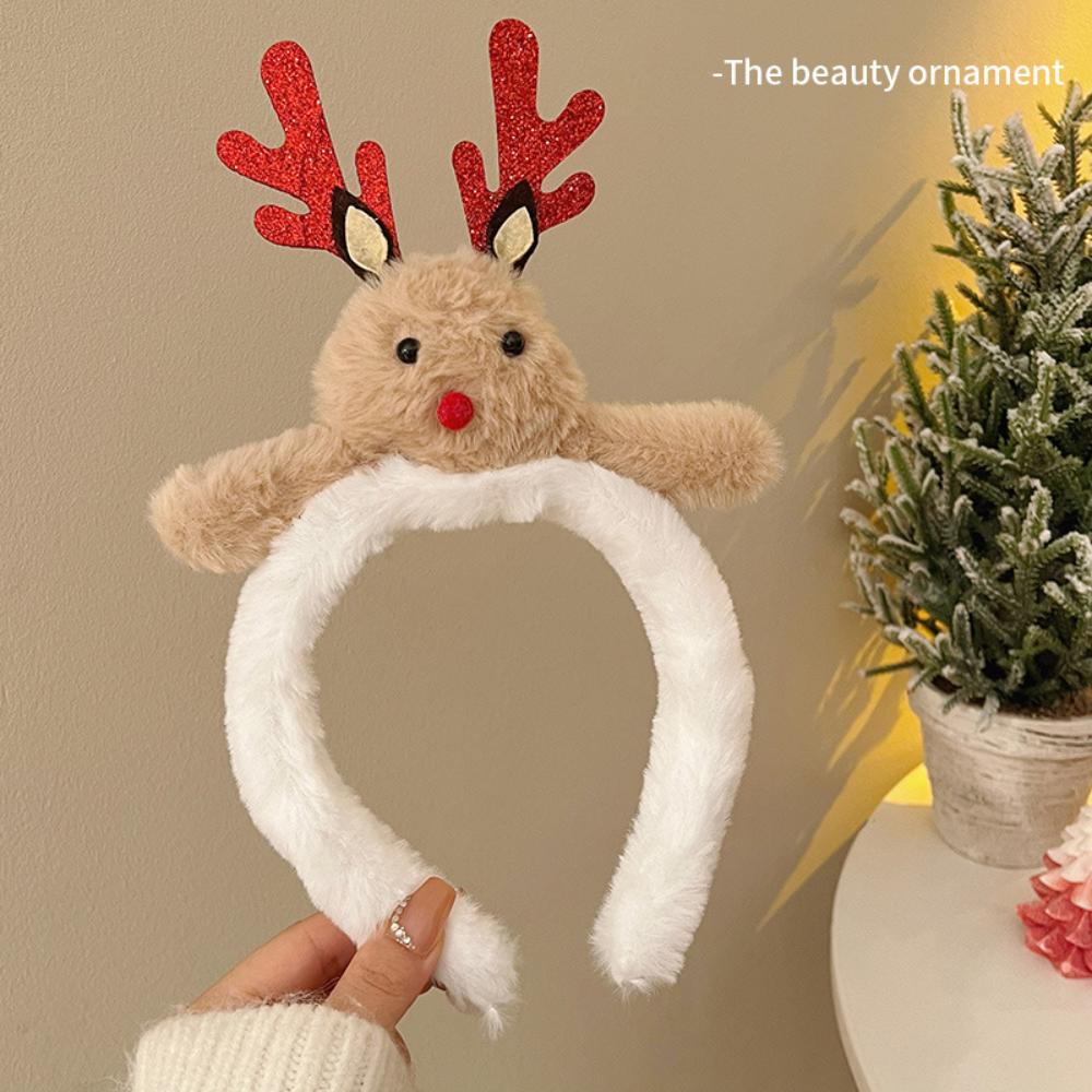 Cute Plush Elk Hair Hoop Female Christmas Dress Up High Headtop Deer Antlers Head Hoop Gingerbread Man Autumn/Winter Face Wash