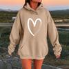 Women's Heart Print Hoodies Fall Long Sleeve Drawstring Pullover Top Oversized Fleece Lined Sweatshirt with Pocket