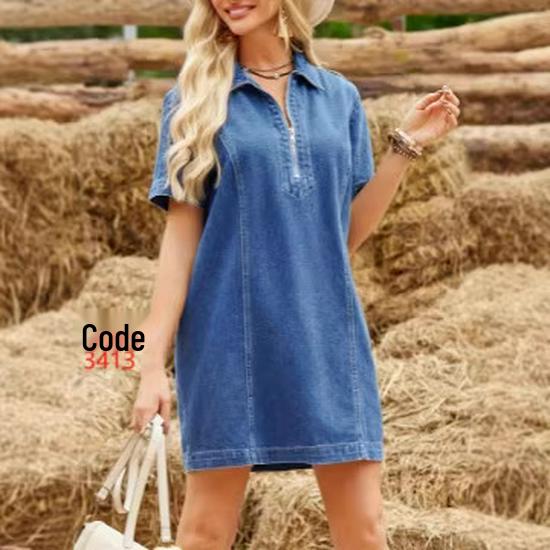 

Women s Summer Loose Fit Short Sleeve Denim Dress - 2026 Collection Extra Large синий