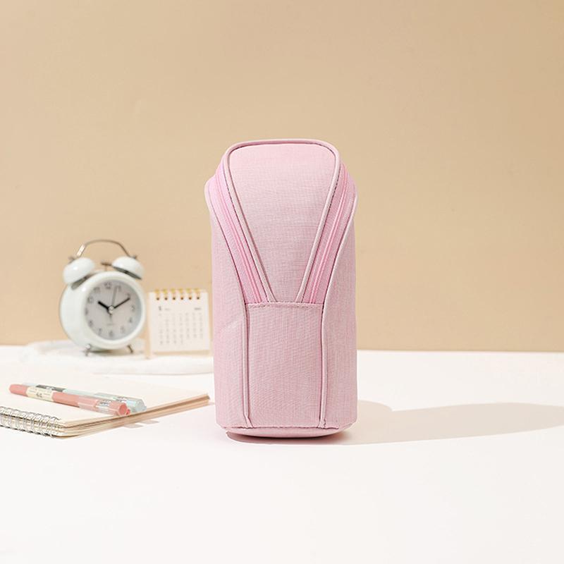 

Standing Pencil Holder Large Capacity Multi-Function Pen Bag Zippered Durable Vertical Pencil Case School/Office Supplies рожевий