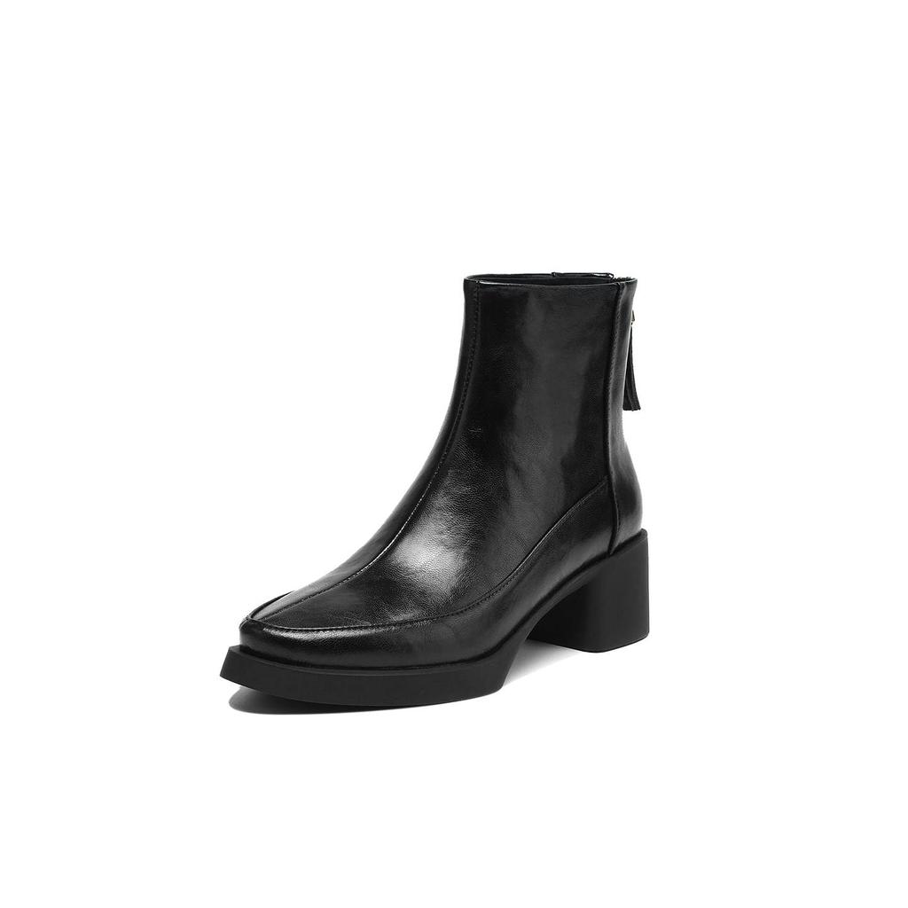 Krazing Pot Cow Skin Winter Round Toe Chunky Heels Motorcycle Boots Size 43 Zipper Women Platform Ankle Boots