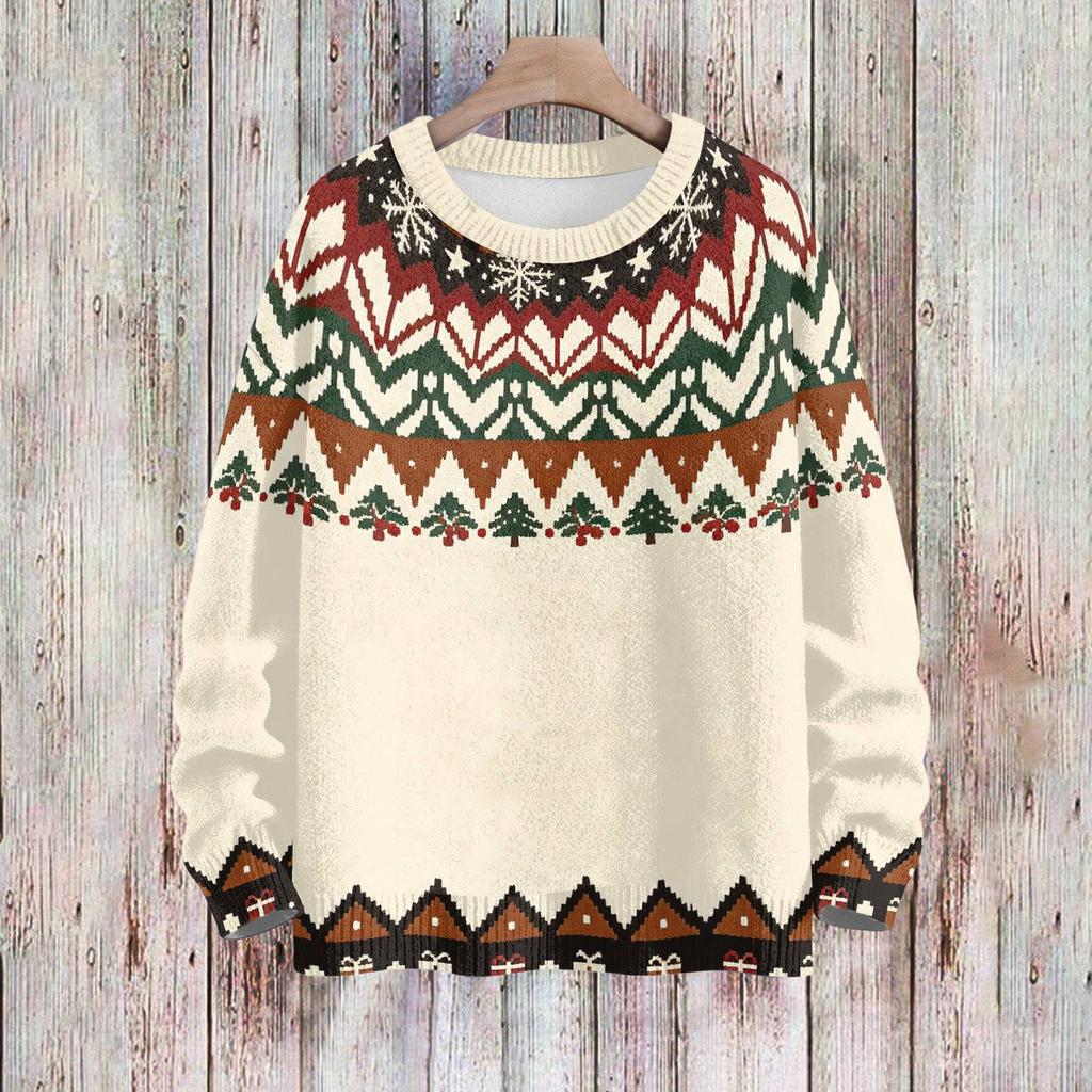 Women's Casual Long Sleeve Christmas Print Neck Knit Sweater