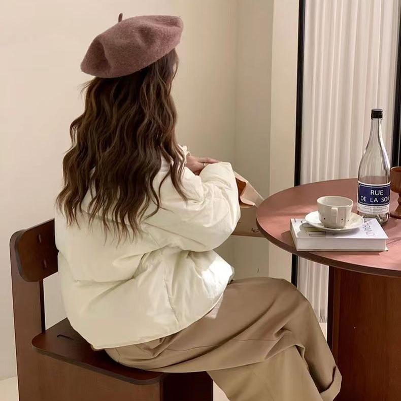 Daunen-Baumwolljacke für Damen, kurz, klein, einfarbig, modische Brotjacke, warme Winter-Baumwolljacke